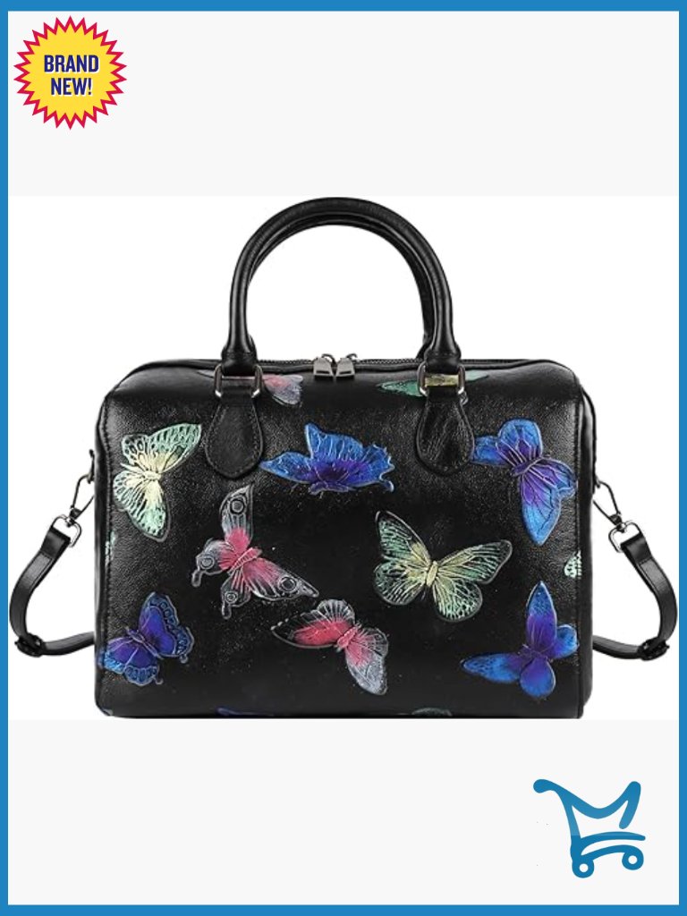 Genuine Leather Top Handle Satchel Bag With Crossbody Strap